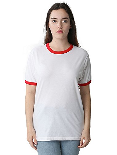 American Apparel Men Fine Jersey Short Sleeve Ringer T-Shirt Size M White / Red