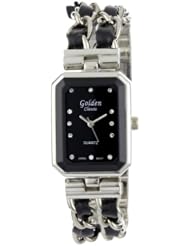 Golden Classic Womens 1610-blk "Steel Splendor" Sleek Leather and Metal Braided Band Watch