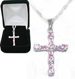 Beautiful Pink Ice Cubic Zirconia Cross Sterling Silver Pendant on 18 925 Sterling Chain Comes in a Fancy Black Velvet Gift Box