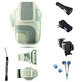 White Adjustable Deluxe Sportband / Workout Armband with Adaptable Neck Str ....