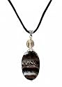 Necklace - N11 - Genuine Semi Precious Gemstone on Black Silky Satin Cord - Oval Shape ~ Black Striped Agate
