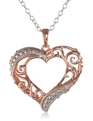 Rose Gold Plated Sterling Silver Diamond Accent Heart Pendant Necklace, 18
