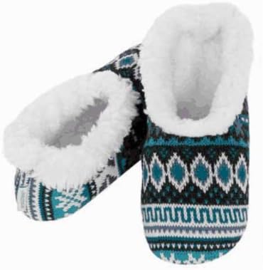 Snoozies Ladies Hot Mocs Fair Isle Slippers Aqua Small UK 3 - 4