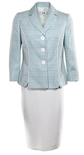 Le Suit White Women's Petite Textured Skirt Suit Set @039