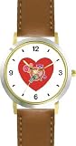 Red Heart - Valentine's Day Collage - Love & Friendship Theme - WATCHBUDDY® DELUXE TWO-TONE THEME WATCH - Arabic Numbers - Brown Leather Strap-Children's Size-Small ( Boy's Size & Girl's Size )