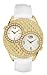 Marc Ecko E13518L1 Ladies Yellow Gold Plated Case, Round, Dual Time Zone, Swarovski Crystals/White Leather Strap