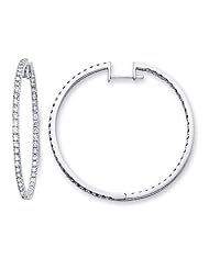 14k White Gold Big Classic Diamond Hoop Earrings 2.10ct (G-H Color, I1 Clarity)