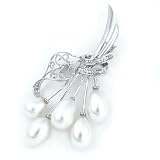 14K White Freshwater Pearl & Diamond Bouquet Pin