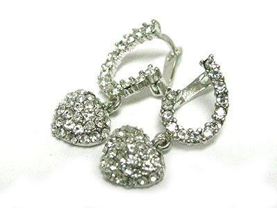 Delicate Silver Crystal Puffy Heart Drop Earrings Fashion Jewelry