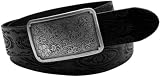 Fossil Womens Leather Belt - Etched Plaque (Color: Black)