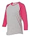 LAT Women Fine Jersey Raglan 3/4 Sleeve Baseball Tee (3530) Vn Heather/Vn Hot Pink, L