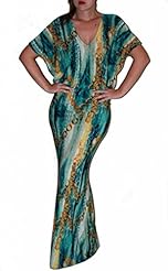 V-neck Dolman General Print Polyester/Spandex Elasticized   Waistline Maxi Dress 