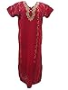 Womans Red Cotton Caftan Dress Floral Embroidered Long Moroccan Kaftans L / M