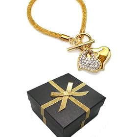 Vedici Gold Mesh Bracelet w  Crystal Heart Dangles