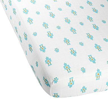 Aura Weavers Organic Muslin Crib Sheet, Playful Robots, Regular