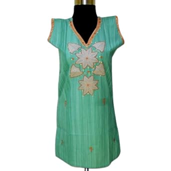 Handmade Embroidered Cotton Top With Sequins And Designer Neck Work