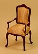 Dollhouse Miniature Upholstered Mahogany Arm Chair in Apricot