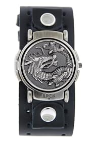 Biker Dragon Flip Watch With Black Leather Cuff Band US-W2109E