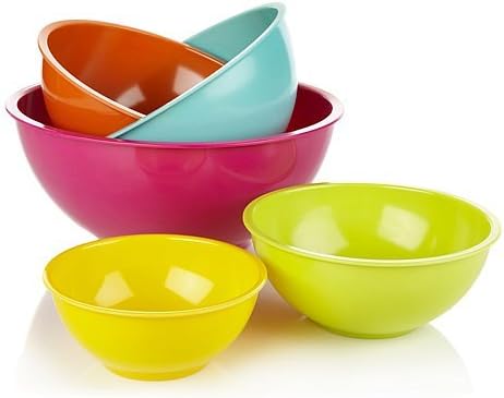 Set of 5 - Nested Melamine Mixing Bowls, Multi-Colored Unbreakable