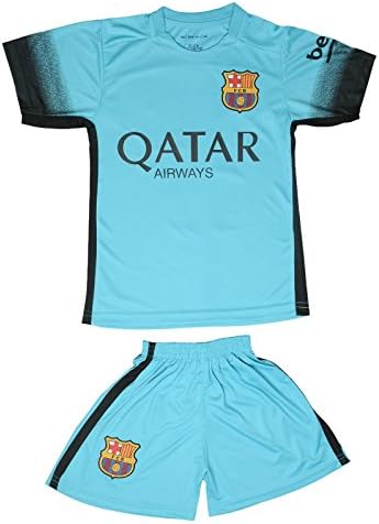 2015/2016 BARCELONA TURQUOISE BLUE MESSI #10 KIDS SOCCER JERSEY & SHORT (XL (Ages 10-11))