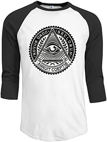 Cotton Illuminati Secret Society Eyes Pyramid Men's 3/4 Sleeve Raglan Tee