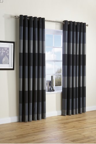 Venice Black Lined Ready Made Curtain Pair 66