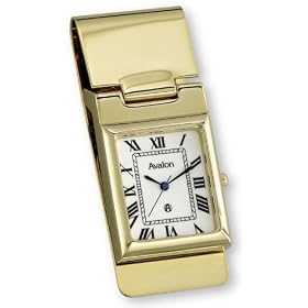 Avalon Rectangular Gold Tone Money Clip Watch # 7417Y