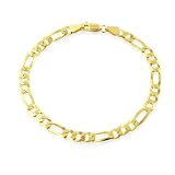 18K Gold Overlay Sterling Silver Figaro Mens Bracelet 8 (Width 5mm)