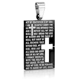 Black Prayer Dog Tag with Christian Cross Cut-Out, 24 Ball Chain, Stainless Steel