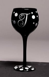 Winogram - Monogram Black Polka Dot Wine Glass - T