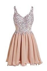 Junior Sexy A-line V-neck Sheer Beaded Backless Crystal Sleeveless Mini-SILHOUETTECocktail Short Chiffon Homecoming Dress/Prom Dress/Party Dress/Mini Dress 