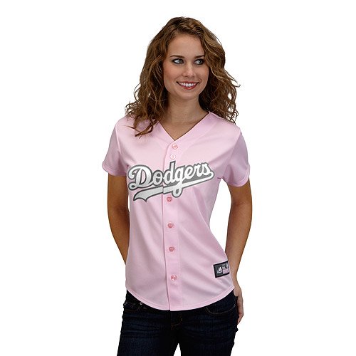 Los Angeles Dodgers Women's Fashion Jersey by Majestic Athletic - Pink Small