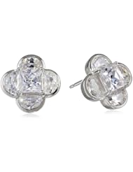 Sterling Silver Simulated Diamond Four Leaf Clover Stud Earrings