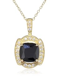 Goldtone Finish Silver Clear and Black Cubic Zirconia Square Pendant Necklace, 18"