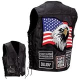 Diamond Plate Rock Design Genuine Buffalo Leather Concealed Carry Vest With Patches Large