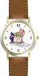 This Little Piggy - Stayed Home - from Mother Goose by Artist: Sylvia Long - WATCHBUDDY&reg; DELUXE TWO-TONE THEME WATCH - Arabic Numbers - Brown Leather Strap-Size-Large ( Men's Size or Jumbo Women's Size )