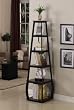 Kings Brand BK09 Wood Wall Corner 5-Tier Bookshelf Case, Espresso Finish