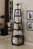 Espresso Finish Wood Wall Corner 5 Tiers Shelves Bookshelf Case