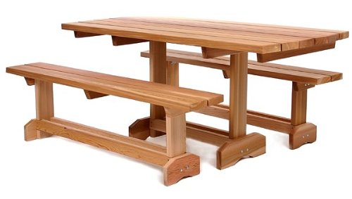 3pcs Outdoor Patio Western Red Cedar Wood Dining Table & Benches Set