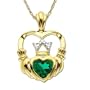 14k Yellow Gold Created Emerald and Diamond Claddagh Pendant