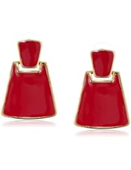 Kenneth Jay Lane Polished Gold and Red Enamel 2 Part Pierced Drop Earrings