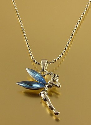 Click here to buy 18K White Gold Plated Tinkerbell Fairy Charm Necklace BLUE.