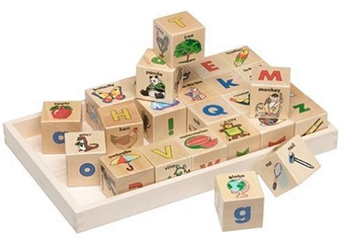 Melissa & Doug 26-piece Wooden ABC Picture Blocks in a Wooden Storage Tray