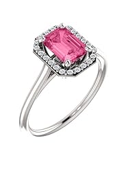 Platinum 7.00x5.00mm Emerald Cut Pink Tourmaline and Diamond Halo-Style Ring -- LIFETIME WARRANTY