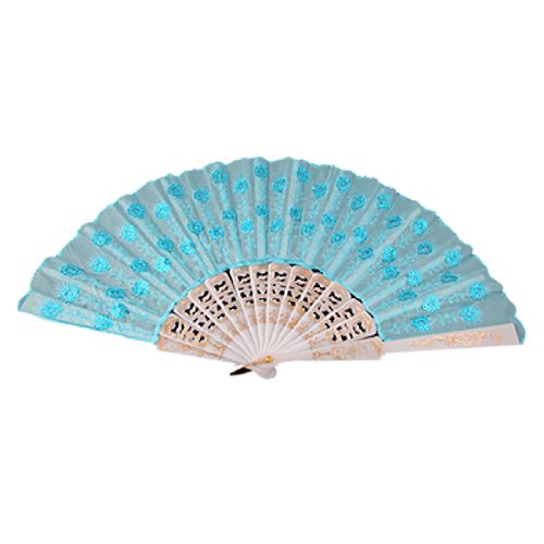 uxcell® Fabric Asia Style Folding Hand Fan for Ladies Skyblue