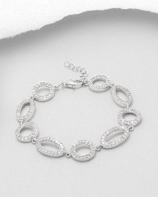 Bracelet En Argent Rhodié Avec Oxyde De Zirconium- 
