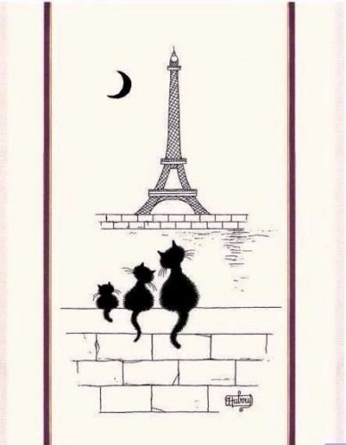 Dubout - Chats Tour Eiffel (Cats at the Eiffel Tower) Printed Kitchen Tea Towel, 100% Cotton