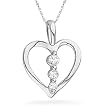 10KT White Round Diamond Three Stone Heart Pendant (0.20 cttw)