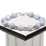 Handmade Chalcedony Agate Bracelet With Silver Floral Beads