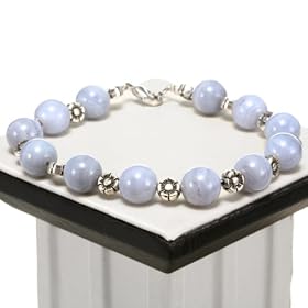 Handmade Chalcedony Agate Bracelet With Silver Floral Beads by AsiaEXP